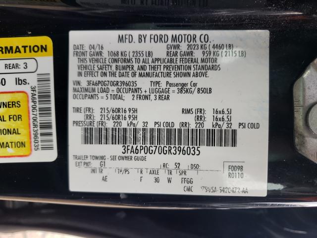 Photo 9 VIN: 3FA6P0G70GR396035 - FORD FUSION S 