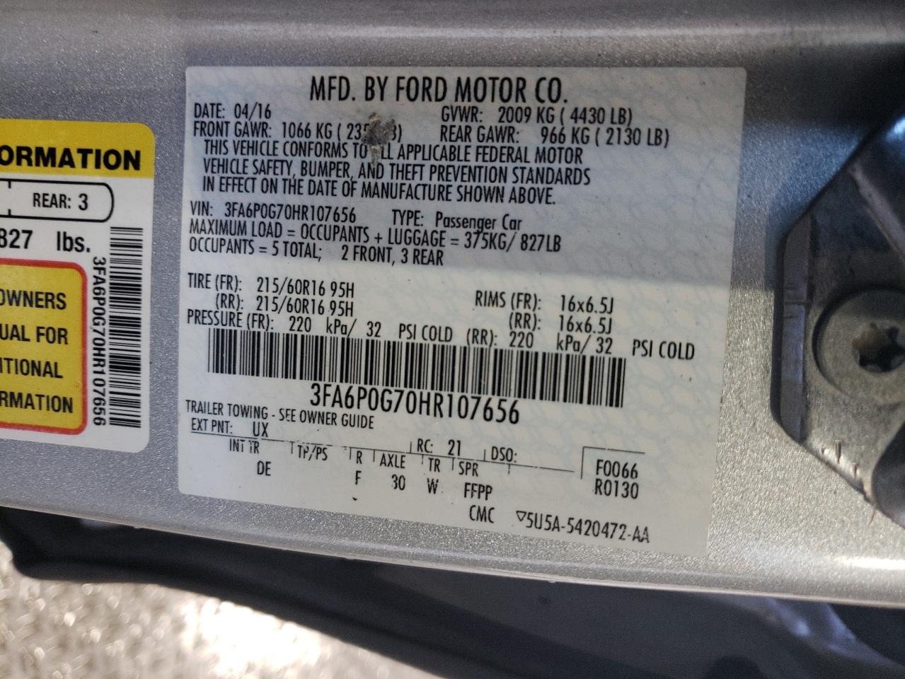 Photo 11 VIN: 3FA6P0G70HR107656 - FORD FUSION 