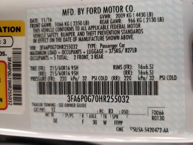 Photo 11 VIN: 3FA6P0G70HR255032 - FORD FUSION S 