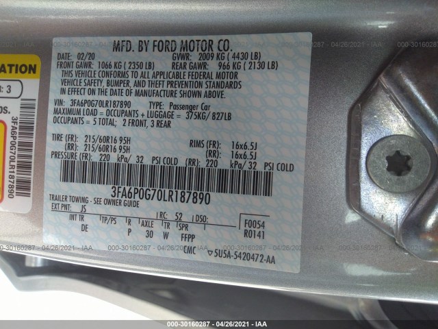 Photo 8 VIN: 3FA6P0G70LR187890 - FORD FUSION 