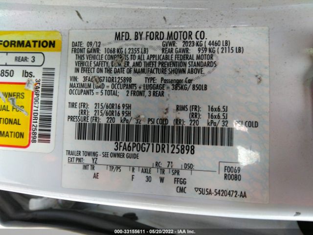 Photo 8 VIN: 3FA6P0G71DR125898 - FORD FUSION 