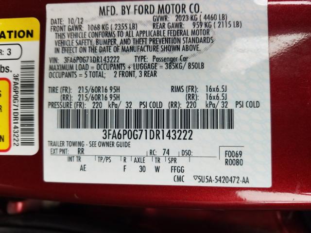 Photo 9 VIN: 3FA6P0G71DR143222 - FORD FUSION S 