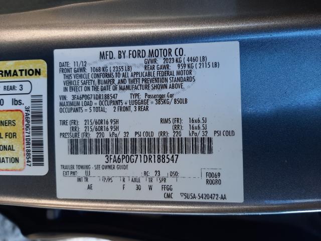 Photo 9 VIN: 3FA6P0G71DR188547 - FORD FUSION S 