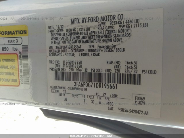 Photo 8 VIN: 3FA6P0G71DR195661 - FORD FUSION 