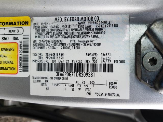 Photo 9 VIN: 3FA6P0G71DR209381 - FORD FUSION S 