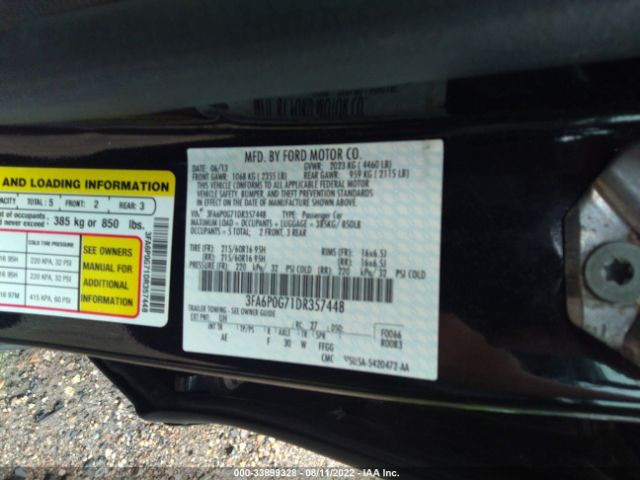 Photo 8 VIN: 3FA6P0G71DR357448 - FORD FUSION 