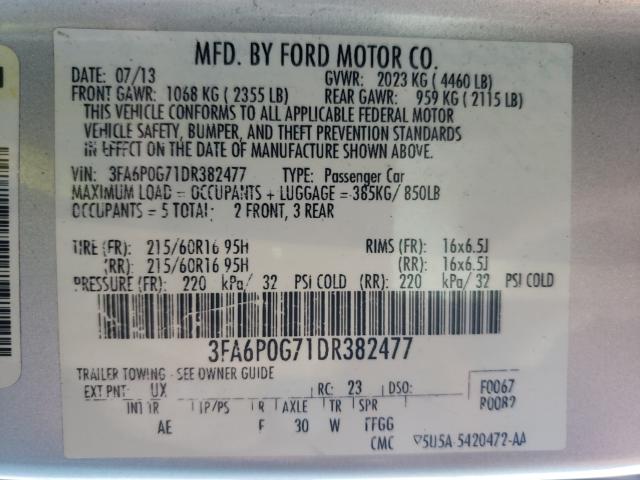 Photo 9 VIN: 3FA6P0G71DR382477 - FORD FUSION S 