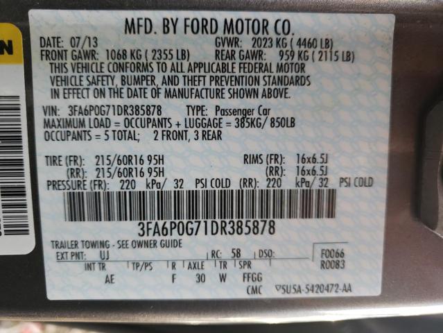 Photo 9 VIN: 3FA6P0G71DR385878 - FORD FUSION S 