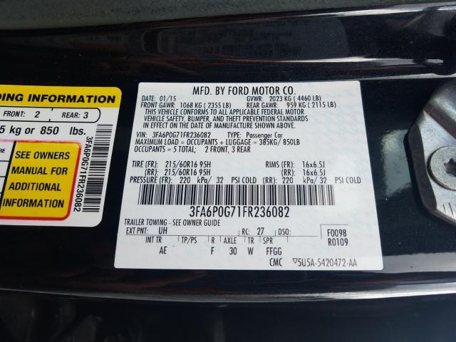 Photo 9 VIN: 3FA6P0G71FR236082 - FORD FUSION S 