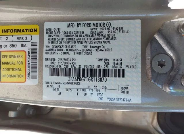 Photo 8 VIN: 3FA6P0G71GR113870 - FORD FUSION 