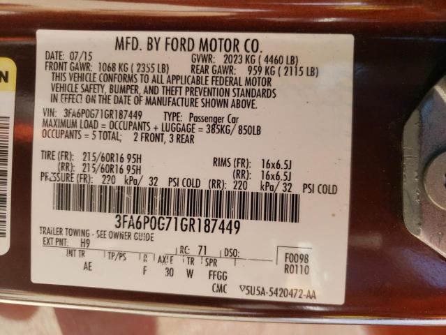 Photo 11 VIN: 3FA6P0G71GR187449 - FORD FUSION S 