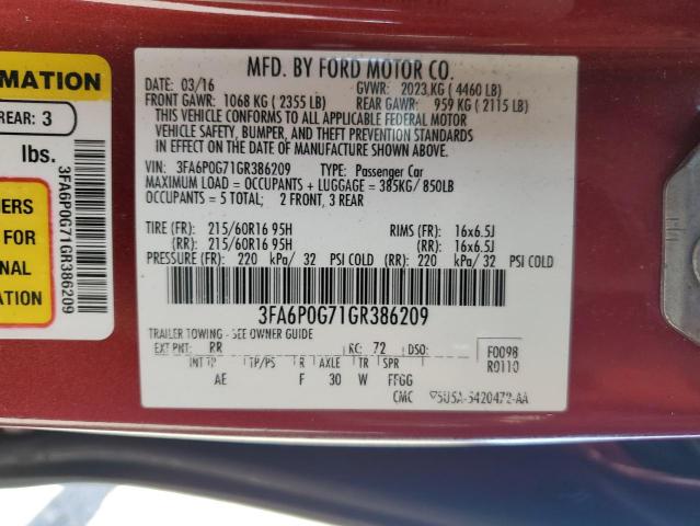 Photo 11 VIN: 3FA6P0G71GR386209 - FORD FUSION S 