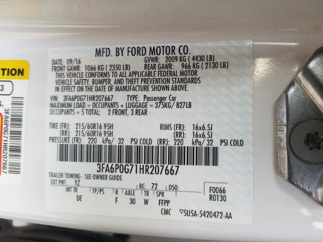 Photo 9 VIN: 3FA6P0G71HR207667 - FORD FUSION S 