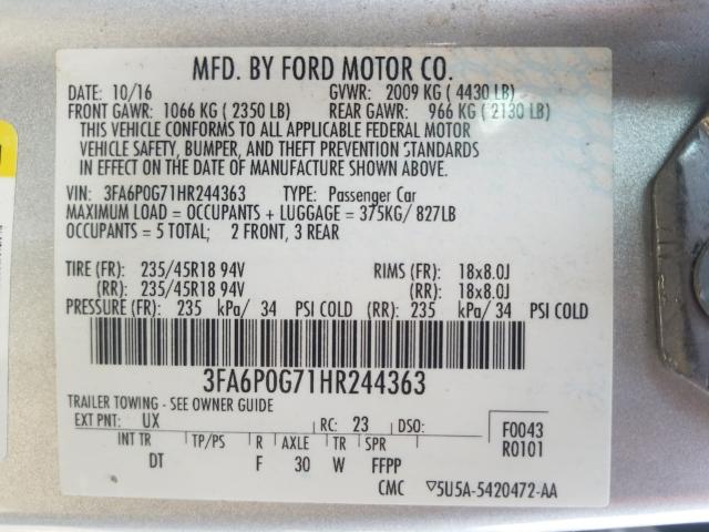 Photo 9 VIN: 3FA6P0G71HR244363 - FORD FUSION S 