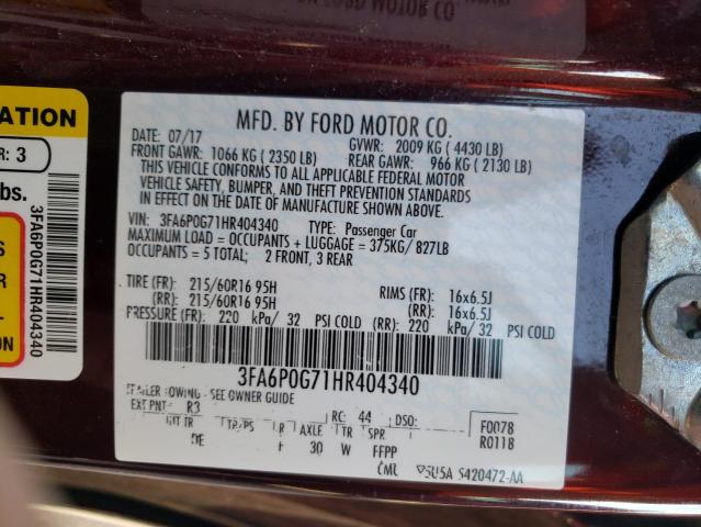 Photo 9 VIN: 3FA6P0G71HR404340 - FORD FUSION S 