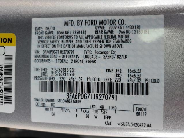 Photo 11 VIN: 3FA6P0G71JR270791 - FORD FUSION 