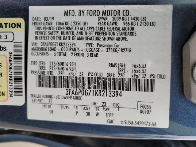 Photo 12 VIN: 3FA6P0G71KR213394 - FORD FUSION 