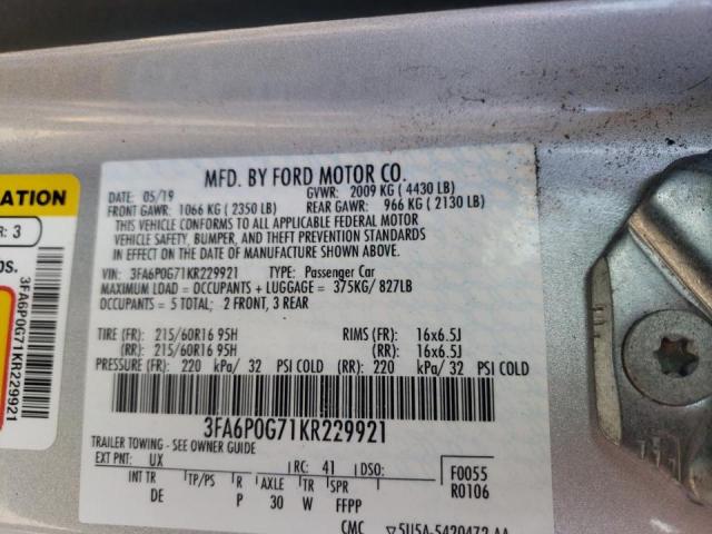 Photo 9 VIN: 3FA6P0G71KR229921 - FORD FUSION S 