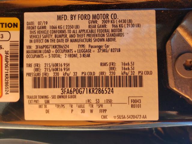 Photo 11 VIN: 3FA6P0G71KR286524 - FORD FUSION S 