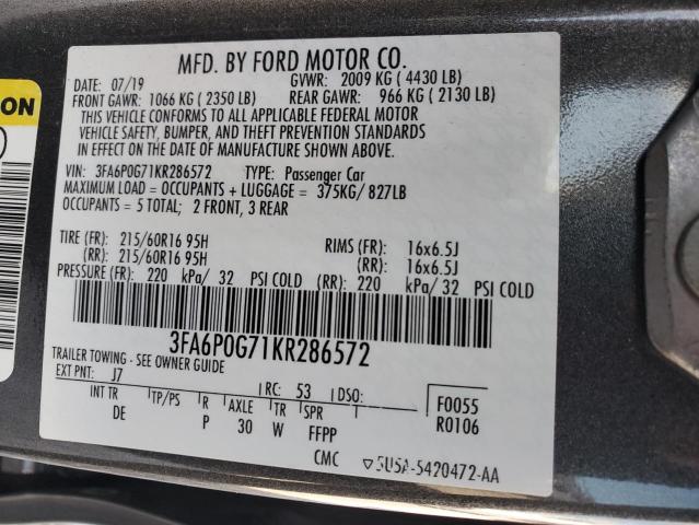 Photo 11 VIN: 3FA6P0G71KR286572 - FORD FUSION S 