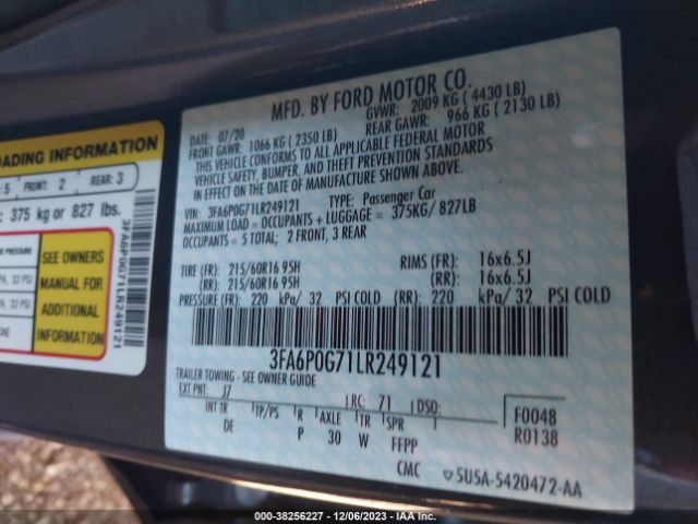 Photo 8 VIN: 3FA6P0G71LR249121 - FORD FUSION 