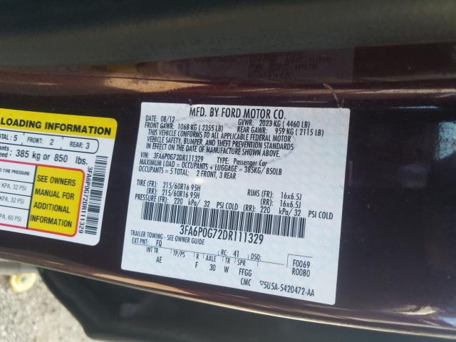 Photo 9 VIN: 3FA6P0G72DR111329 - FORD FUSION 