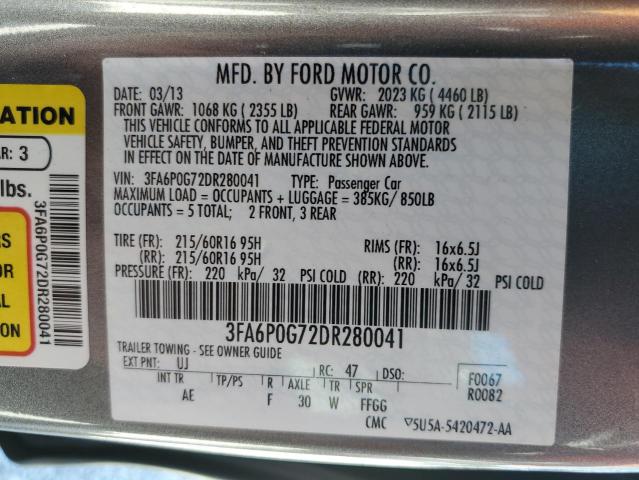 Photo 11 VIN: 3FA6P0G72DR280041 - FORD FUSION S 