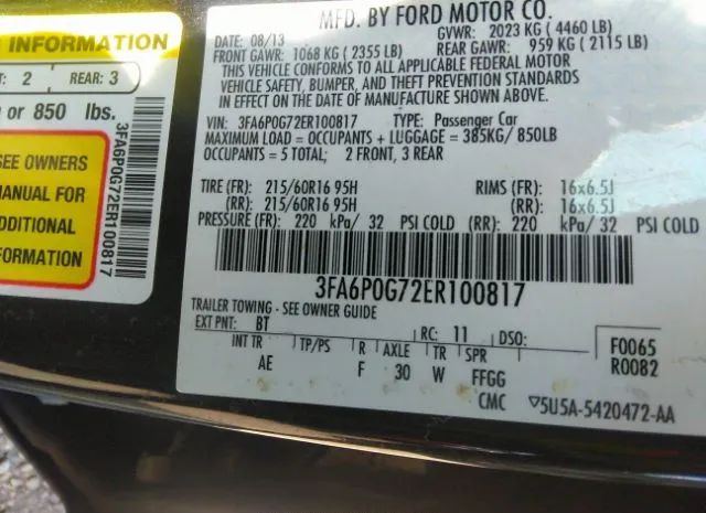 Photo 8 VIN: 3FA6P0G72ER100817 - FORD FUSION 