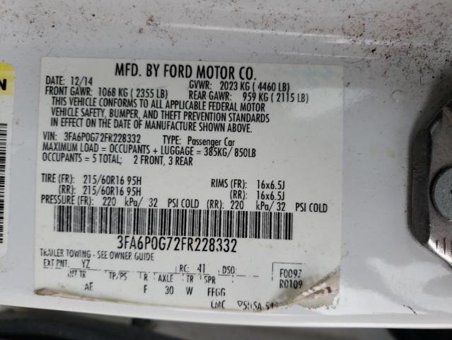 Photo 11 VIN: 3FA6P0G72FR228332 - FORD FUSION S 