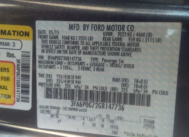 Photo 8 VIN: 3FA6P0G72GR147736 - FORD FUSION 