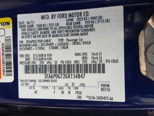 Photo 9 VIN: 3FA6P0G72GR154847 - FORD FUSION S 