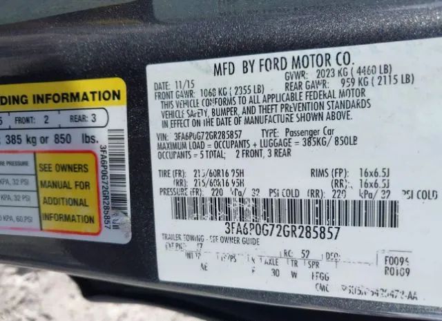 Photo 8 VIN: 3FA6P0G72GR285857 - FORD FUSION 