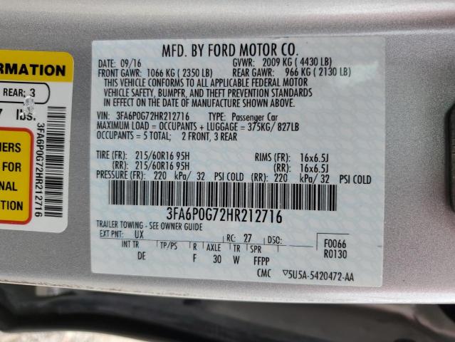 Photo 12 VIN: 3FA6P0G72HR212716 - FORD FUSION S 