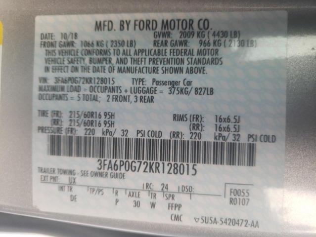 Photo 9 VIN: 3FA6P0G72KR128015 - FORD FUSION S 