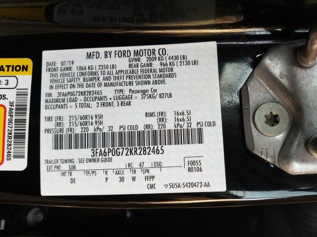 Photo 9 VIN: 3FA6P0G72KR282465 - FORD FUSION S 