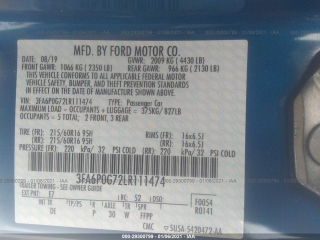 Photo 8 VIN: 3FA6P0G72LR111474 - FORD FUSION 