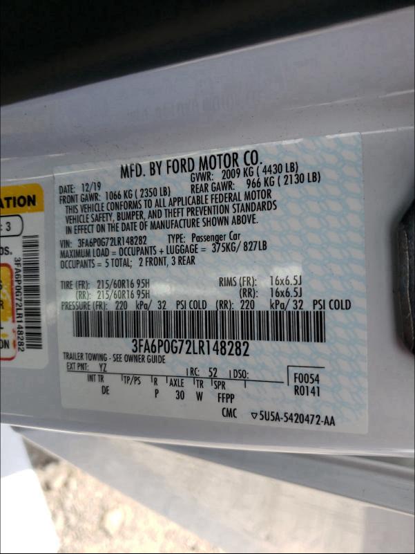 Photo 9 VIN: 3FA6P0G72LR148282 - FORD FUSION S 