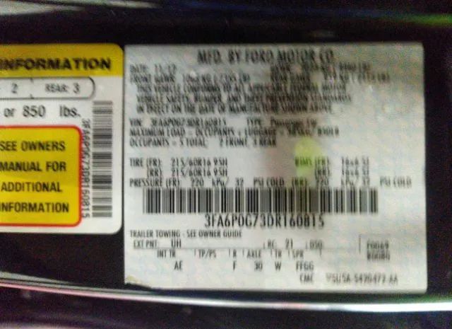 Photo 8 VIN: 3FA6P0G73DR160815 - FORD FUSION 