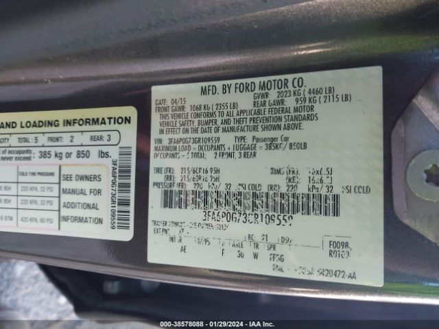 Photo 8 VIN: 3FA6P0G73GR109559 - FORD FUSION 