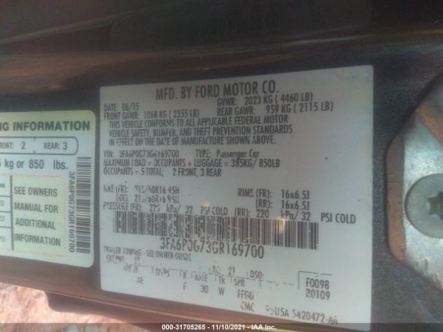 Photo 8 VIN: 3FA6P0G73GR169700 - FORD FUSION 