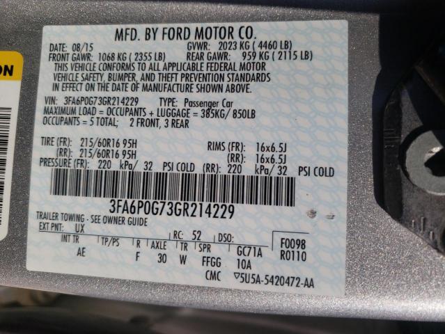 Photo 9 VIN: 3FA6P0G73GR214229 - FORD FUSION 