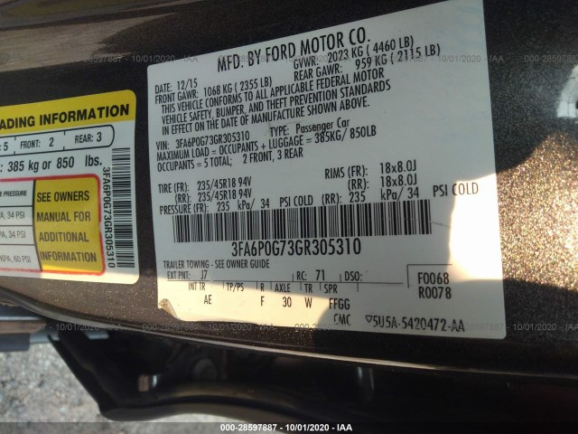 Photo 8 VIN: 3FA6P0G73GR305310 - FORD FUSION 