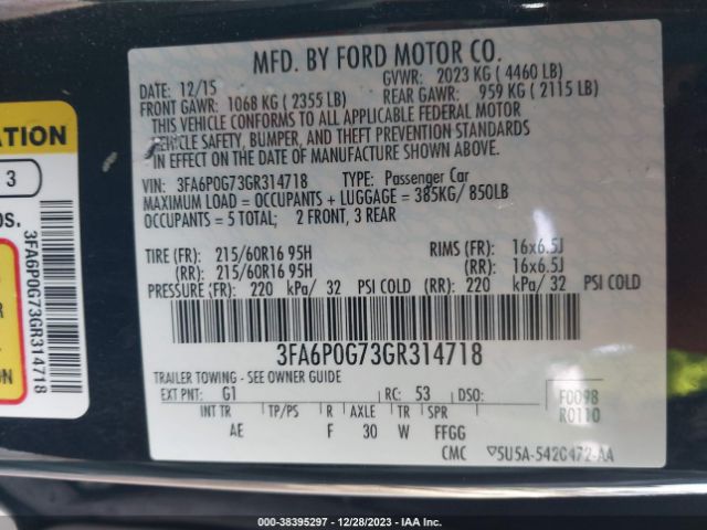 Photo 8 VIN: 3FA6P0G73GR314718 - FORD FUSION 