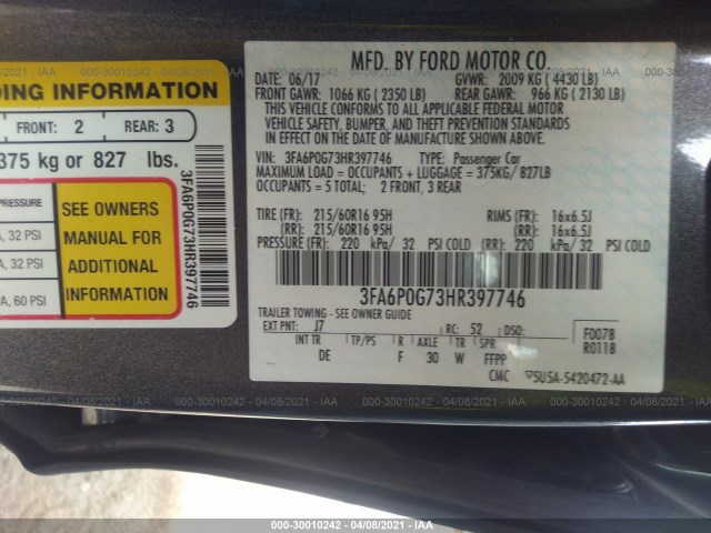 Photo 8 VIN: 3FA6P0G73HR397746 - FORD FUSION 