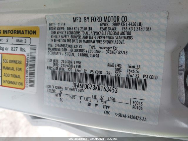 Photo 8 VIN: 3FA6P0G73KR163453 - FORD FUSION 