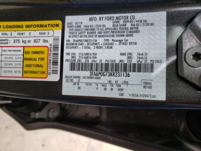 Photo 9 VIN: 3FA6P0G73KR231136 - FORD FUSION S 