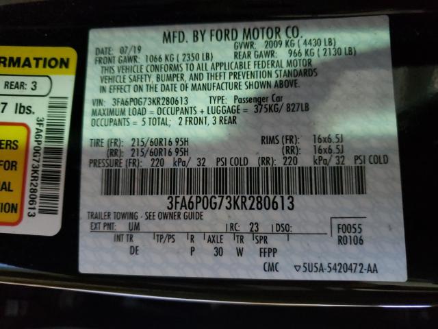 Photo 9 VIN: 3FA6P0G73KR280613 - FORD FUSION S 