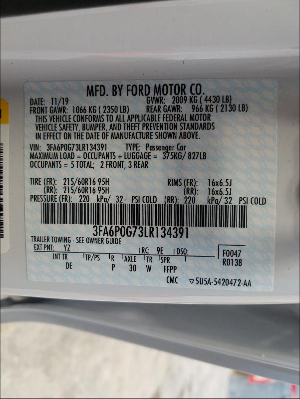 Photo 9 VIN: 3FA6P0G73LR134391 - FORD FUSION 