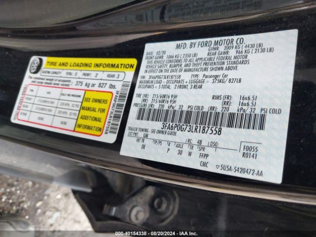 Photo 8 VIN: 3FA6P0G73LR187558 - FORD FUSION 