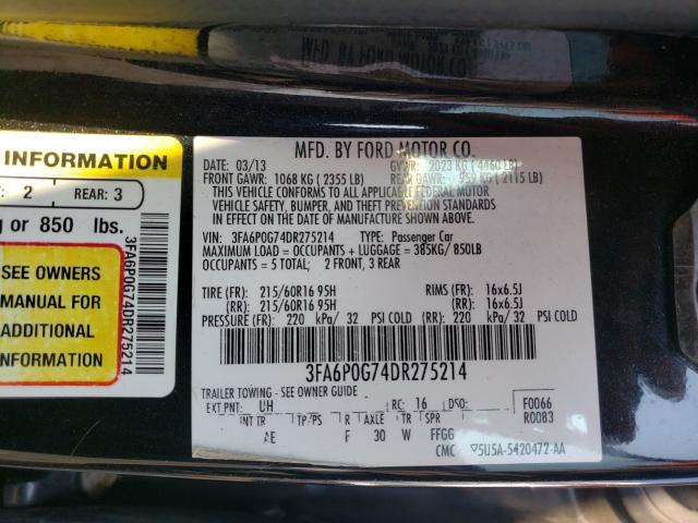 Photo 9 VIN: 3FA6P0G74DR275214 - FORD FUSION S 